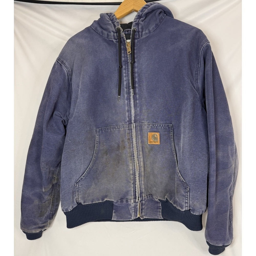 Vintage Carhartt 376-20 Navy Blue Destrsssed Rental Workwear Jacket Size Large